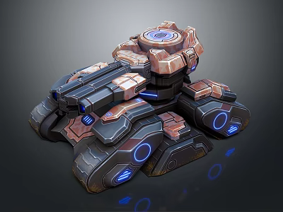 Futuristic Military Vehicle With Armored Mechanical Structure And Blue Glowing Lights 3d model