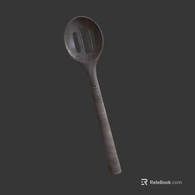 Handmade Wooden Spoon With Smooth Surface Long Handle And Three Holes 3d model 