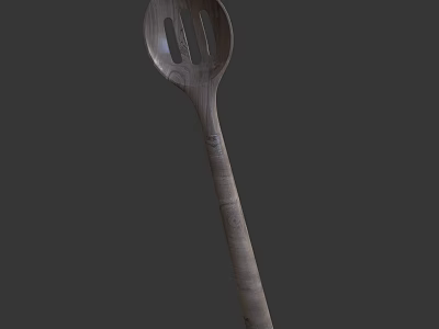 Handmade Wooden Spoon With Smooth Surface Long Handle And Three Holes 3d model