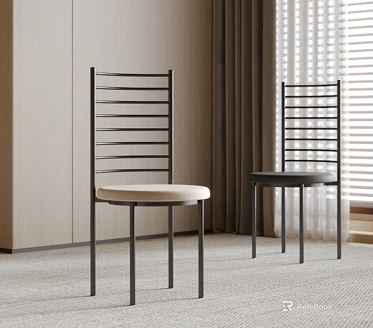 Modern Dining Chairs With Metal Frame Beige And Black Seat Cushions Indoor Interior 3d model 