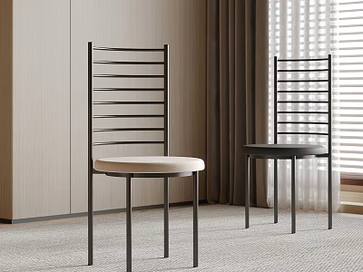 Modern Dining Chairs With Metal Frame Beige And Black Seat Cushions Indoor Interior 3d model