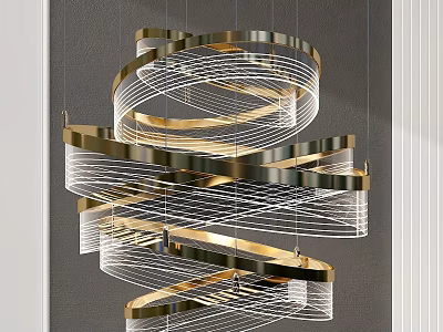 Modern Spiral Design Chandelier Featuring Gold Silver Metal Rings And Lines 3d model