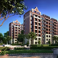 Modern Residential Apartment Buildings Exterior With Lush Greenery Trees And Garden Courtyard
