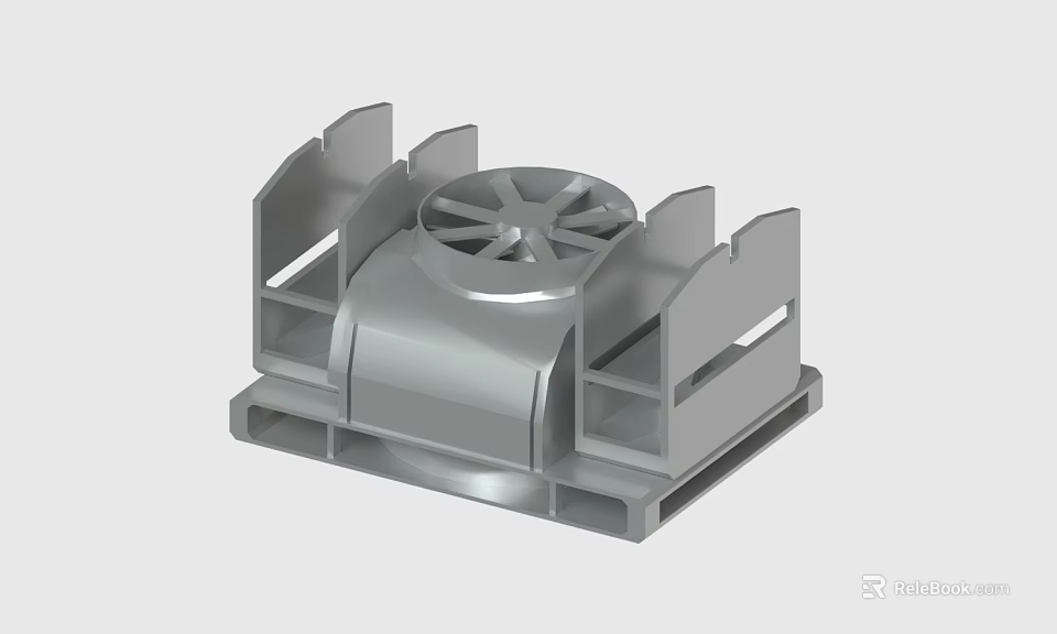 Gray Industrial Mechanical Component With Circular Center And Support Brackets Design 3d model 
