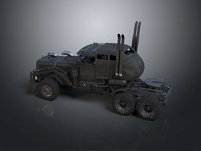 Military Style Heavy Duty Multi Wheel Truck With Armored Body And Antenna Structure 3d model