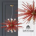 Red And Gold Starburst Chandelier With Glass Bulbs And Radiating Lines For Modern Loft Spaces