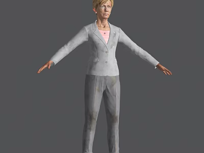 Woman Wearing Gray Suit and Pink Blouse with Arms Outstretched Against Gray Background 3d model