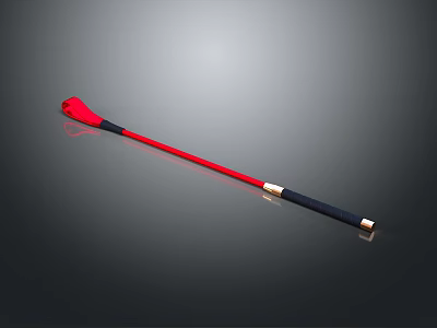 Red and Black Long Stick Weapon With Golden Accents And Black Handle 3d model
