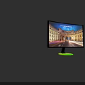 Curved Computer Monitor With UltraWide High Resolution Display Showing City Night Scene