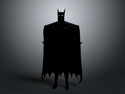 Batman Black Silhouette with Cape and Ears Standing on Gray Gradient Background 3d model