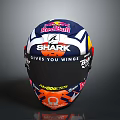 Racing Helmet As Protective Weapon With Red Bull Shark Logos And Orange Skull Design