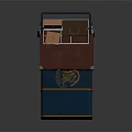 Blue And Brown Luggage With Yellow Straps On Metal Frame Luggage Cart