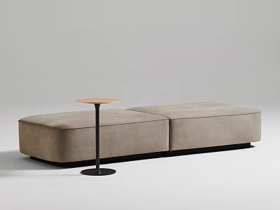 Modern Minimalist Light Gray Upholstered Sofa Set With Wooden Side Table And Sleek Design 3d model