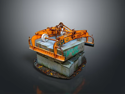 Orange Industrial Utility Vehicle With Lifting Mechanical Arm On Concrete Base For Construction 3d model