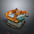 Orange Industrial Utility Vehicle With Lifting Mechanical Arm On Concrete Base For Construction