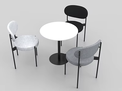 Modern Exhibition Tables and Chairs Round White Table with Gray Black Stylish Chairs 3d model