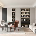 Modern Entertainment Room Interior With Sofa Bookshelves Table And Decorative Items 3d model