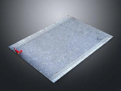Gray Herringbone Pattern Slab With Smooth Surface White Border And Red Object 3d model