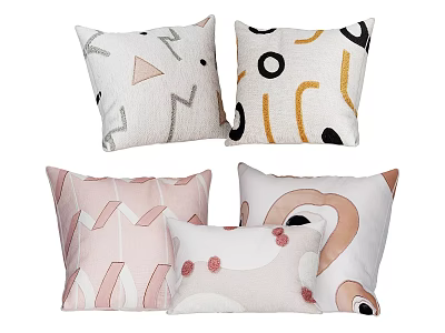 Modern Decorative Throw Pillows with Geometric Shapes Lines and Soft Color Patterns 3d model