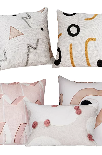 Modern Decorative Throw Pillows with Geometric Shapes Lines and Soft Color Patterns 3d model