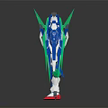 White And Blue Robot Character Figure With Green Energy Blades Red Feet And Sci Fi Weapon