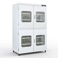 Laboratory White Storage Cabinet With Glass Doors Four Shelves And Wheels
