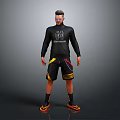 Man In Black Long Sleeve Shirt With Logo Colorful Shorts And Sneakers Wearing Glasses 3d model