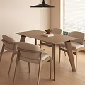Modern Wooden Dining Table Set With Four Upholstered Chairs And Pendant Light