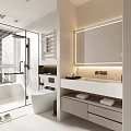 Modern Bathroom Interior Design With Shower Area Toilet Vanity Backlit Mirror And Storage