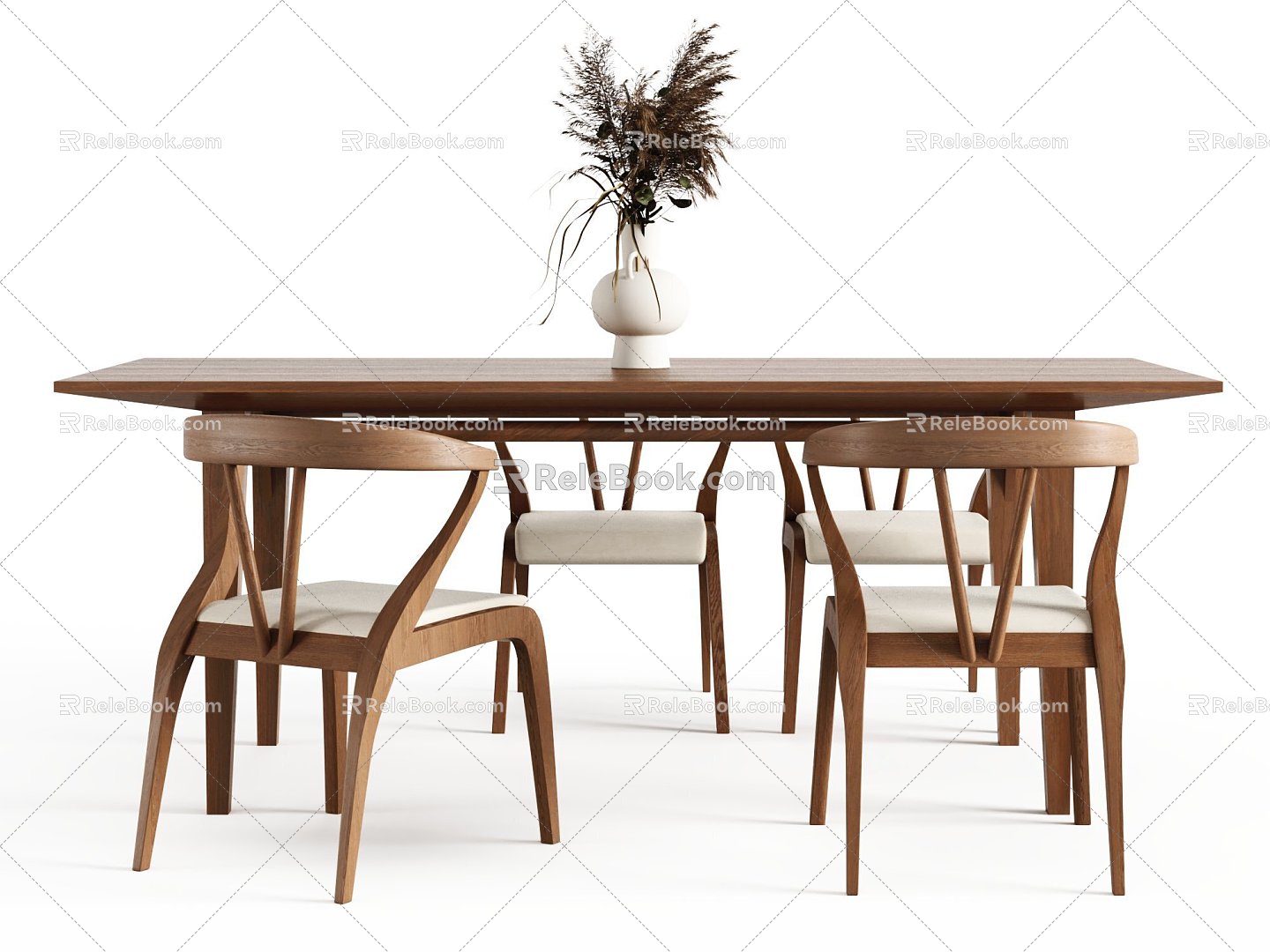 New Chinese Dining Table and Chair Log Long Dining Table and Chair 3d model