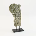 Vintage Wooden Decorative Ornament Set with Intricate Carvings and Black Stand