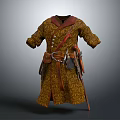 Brown Patterned Robe With Leather Belt Pockets And Hanging Accessories 3d model