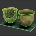 Aquarium Fish Tank Decorative Display With Vintage Pottery Jars On Green Base Stand
