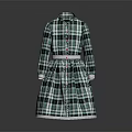 Green And White Plaid Long Sleeve Shirt Collar Dress With Belt And Lace Trim
