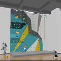 Colorful Indoor Climbing Wall With Bright Holds Person Climbing And People Watching