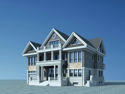 Elegant Detached Villa With Gabled Roof Large Windows And Stone Exterior 3d model