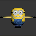 Yellow Minion Character With Goggles Blue Overalls Outstretched Arms Black Shoes And Reflective Surface