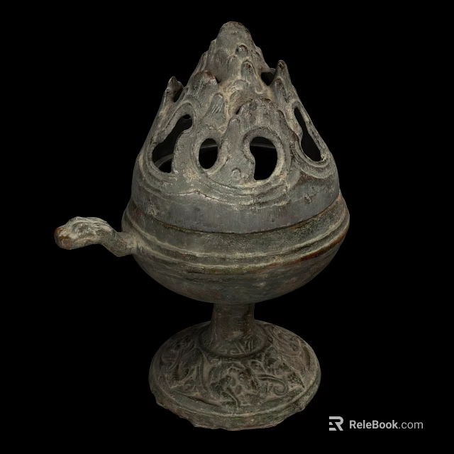Decorative Ornament Set With Intricate Bronze Carved Patterns And Handle Base 3d model 