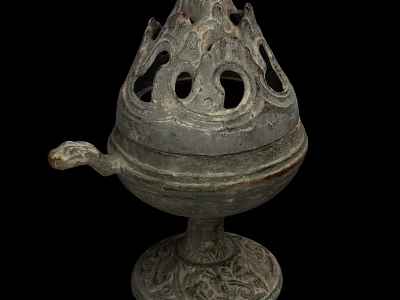 Decorative Ornament Set With Intricate Bronze Carved Patterns And Handle Base 3d model