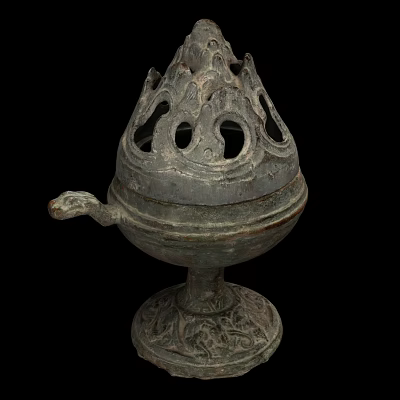 Decorative Ornament Set With Intricate Bronze Carved Patterns And Handle Base 3d model