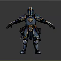 3D Knight Armor Model With Blue And Gold Decorative Details In Standing Pose