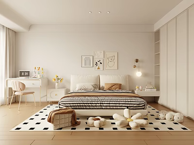 Cozy Modern Bedroom Interior With Platform Bed And Decorative Rugs 3d model