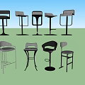 Various Modern Bar Stools Displaying Different Contemporary Design Features and Styles 3d model