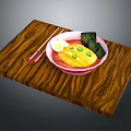 Ramen Bowl with Soft Boiled Egg Green Onions and Nori on Wooden Tray and Chopsticks