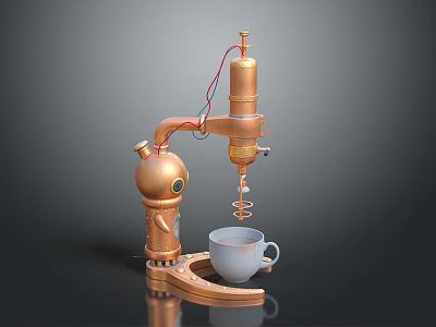 Copper Colored Mechanical Kitchen Appliance With Metal Structure For Making Beverages 3d model