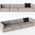 Gray Fabric Three Seater Sofa With Black Cushion Modern Design 3d model