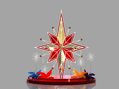 Eye Catching Star Shaped Photo Spot With Red Gold Design And Colorful Decorations 3d model