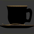 Black Coffee Cup With Gold Rim And Latte Art On Black Saucer With Gold Spoon