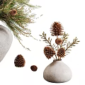 Natural Style Decorative Ornament Set With Pine Branches Clay Pot And Pine Cones