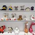 Colorful Stuffed Toys Collection with Bears Giraffes Foxes and Animals on Display Shelves